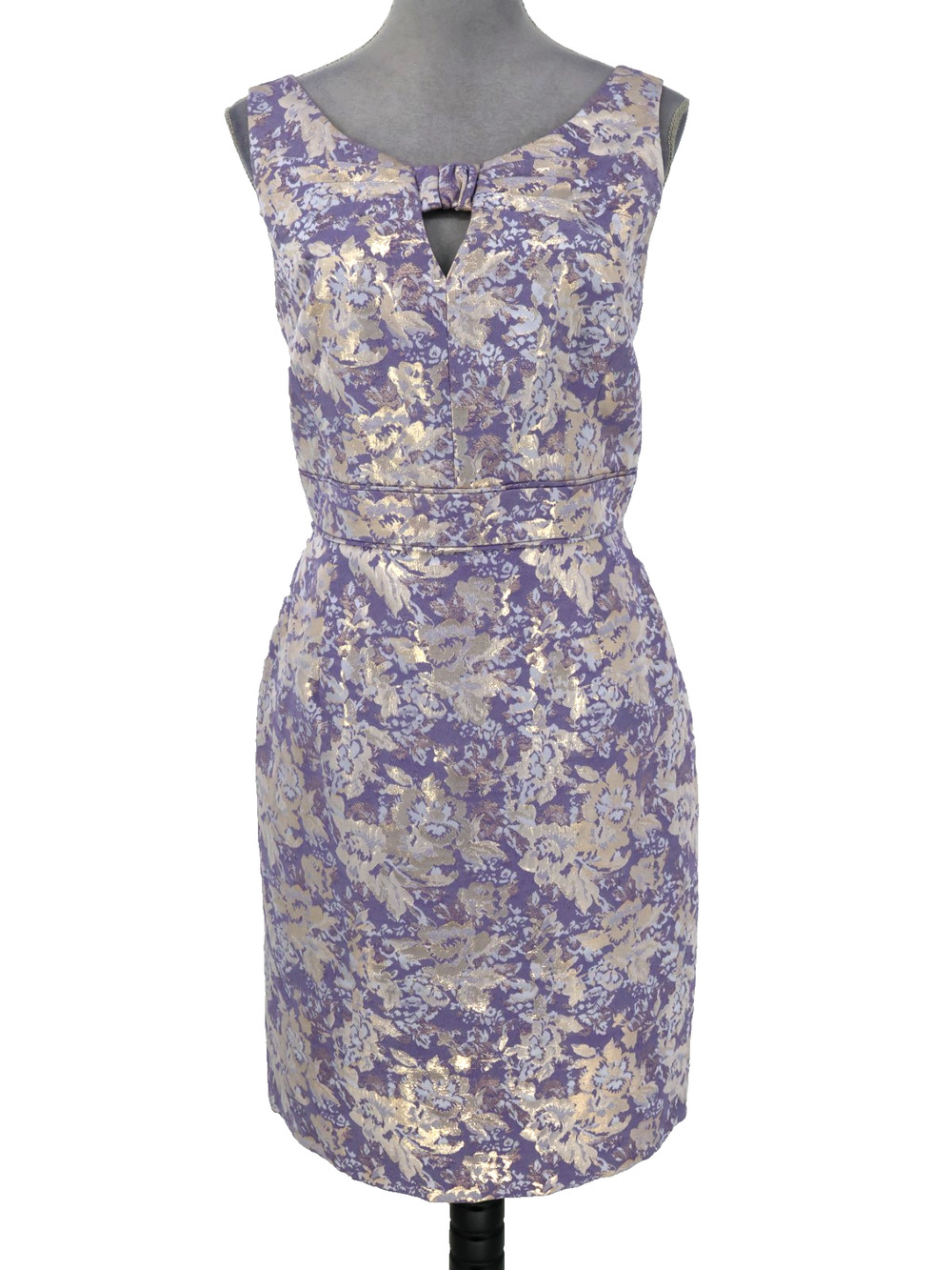 Tahari Dress Womens 10 Lavender Gold Metallic Floral Lined Back Zip Sleeveless